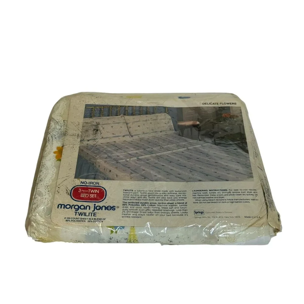 Vintage Twin Fitted & Flat Sheet & Pillowcase Morgan Jones Delicate Flowers